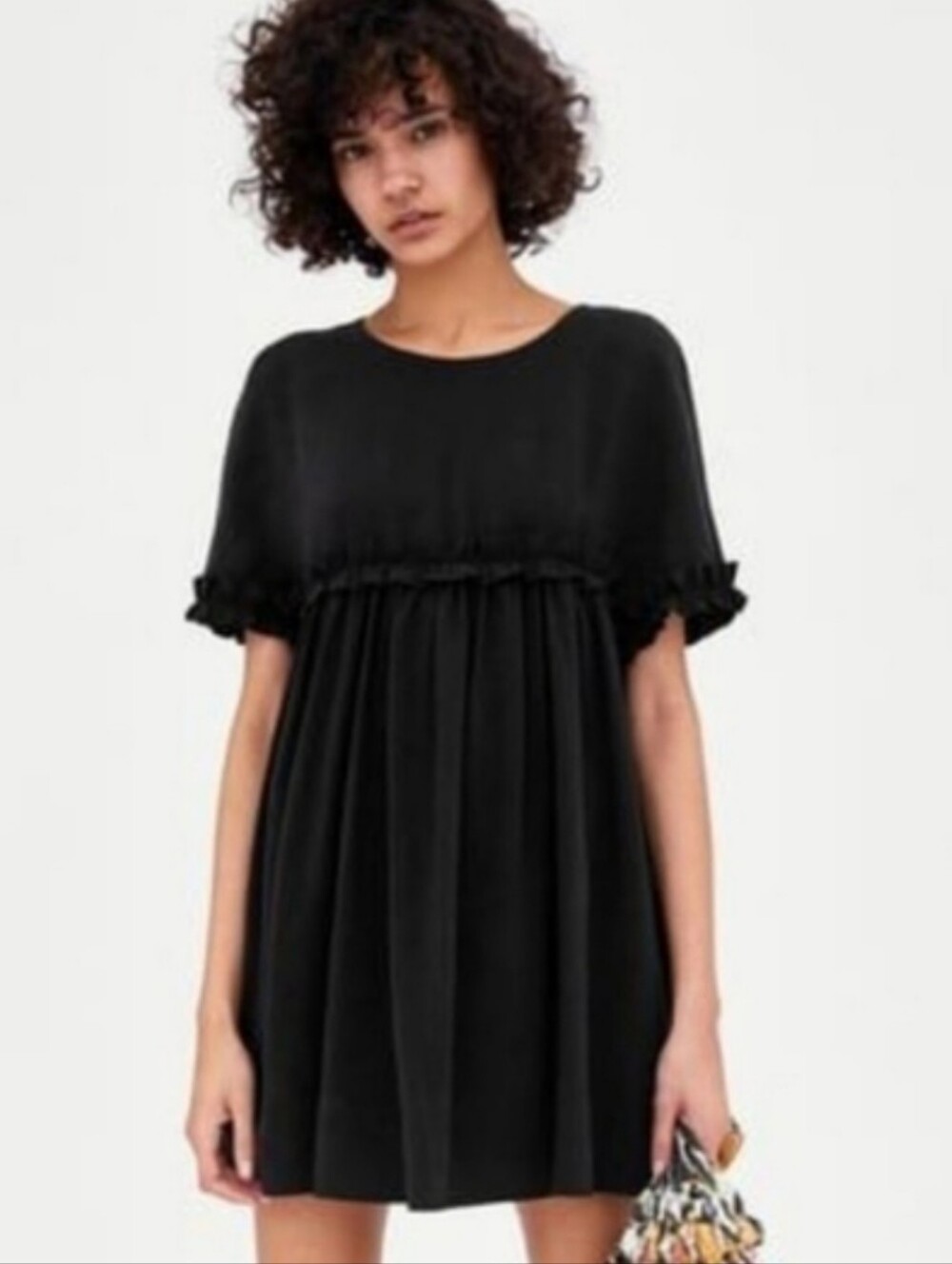 ZARA Black Short Sleeve Babydoll Mini Dress with Ruffle Trim  - Coquette Goth 🦇